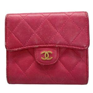CHANEL Matelasse Pink Lambskin Trifold Wallet Gold hardware